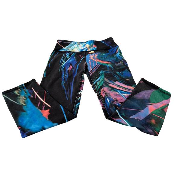 FABLETICS MID-RISE YOGA CROPPED LEGGINGS, WOMENS, XS, BLACK BLUE GREEN PINK ABST - Picture 4 of 10